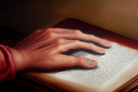 Close-up of fingers reading braille, Hand of a blind person reading some braille text of a braille book. Generative Aiの素材