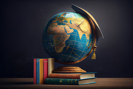 Global education, study abroad, international educational student academic program concept with world globe. Generative Aiの素材
