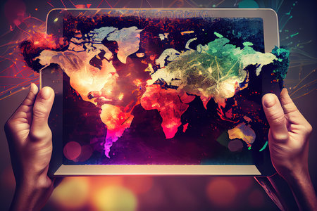 globalization concept. Multiexposure, Oil painting effect. Generative Aiの素材