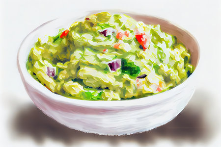 Bowl of tasty guacamole on white background. Cinco de Mayo (Fifth of May) celebration. Generative Aiの素材