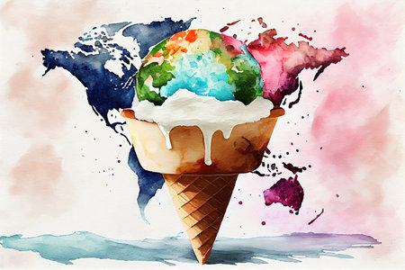 Ice Cream World - Climate Change Concept. Generative Aiの素材
