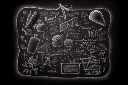 Doodle freehand white chalk drawing on black chalkboard for Educational concept. Generative Aiの素材
