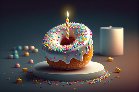 Cake donuts with white frosting and colorful sprinkles stacked on. Generative Aiの素材