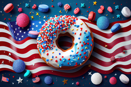Fourth of July american Independence Day background decorated with USA flag. Generative Aiの素材