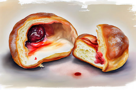 Cottage cheese pancakes. Baked red bean paste buns on wooden plate. Generative Aiの素材