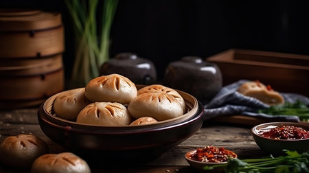 Steamed dumpling or chinese bun. Generative Aiの素材