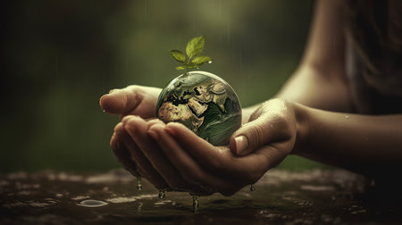 environment Earth Day Hands from nature are helping people. Nature's concept. Generative Aiの素材
