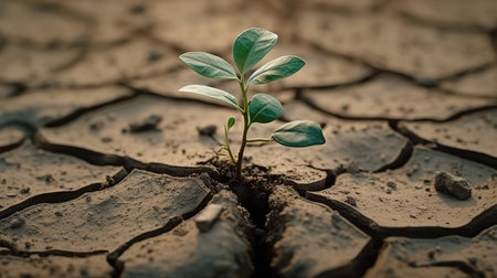 Trees grown in dry, cracked, dry soil in the dry season, global warming. Generative Aiの素材