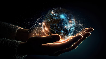 Businessman with planet earth. Generative Aiの素材