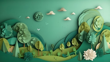 Ecology and environment conservation concept,Save eth earth and nature concept paper . Generative Aiの素材