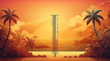 Tropical temperature, measured on an outdoor thermometer, global heat wave. Generative Aiの素材