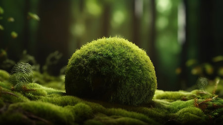 Earth Ecological Green Energy Icons Concept Moss in Forrest Background. Generative Aiの素材