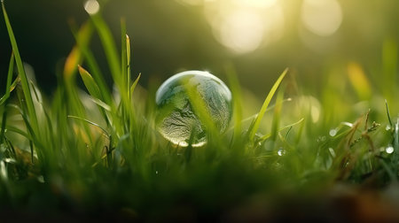 Bright natural landscape, Close up of green planet in your hands. save earth. Generative Aiの素材