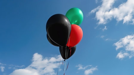 Red-Black-Green flag from balloons on a blue sky background. Generative Aiの素材
