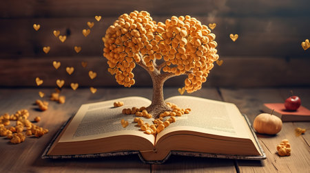 Education and knowledge concept. For book lovers. Flat lay. Generative Aiの素材