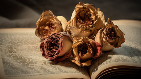 Red rose inside an open book. Generative Aiの素材