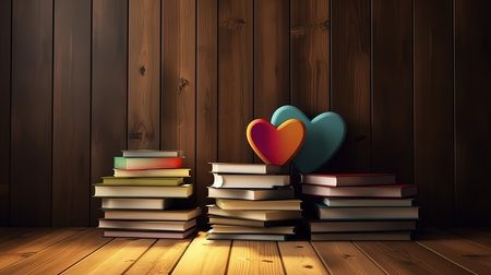 Decorative white beautiful flower vase with heart shape against wooden backdrop. Generative Aiの素材