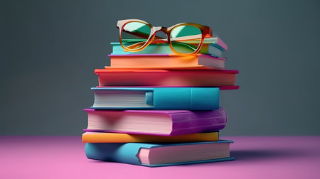 stack of books with glasses. Generative Aiの素材