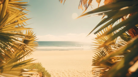sunny day at venice beach Summer background with frame, nature of tropical golden. Generative Aiの素材