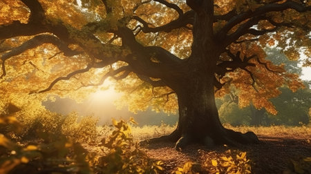 old oak tree in autumn park. Generative Aiの素材