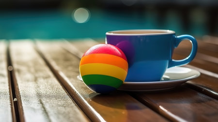 Piece of yellow lemon with pink umbrella on top on blue background. Generative Aiの素材