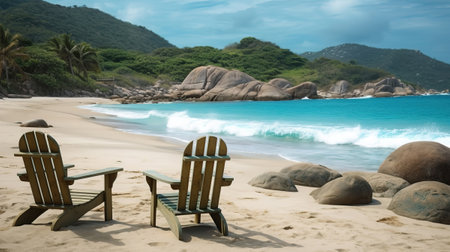 tropical beach with turquoise water at tayrona natural park. Generative Aiの素材