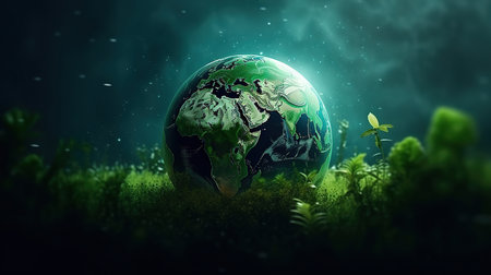 World map green planet Earth Day or Environment day concept. World forestry day. Generative Aiの素材