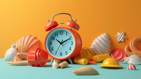 Top view of school supplies and alarm clock. Generative Aiの素材