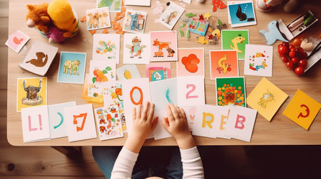 Time to learn. Education concept. Flat lay. Generative Aiの素材