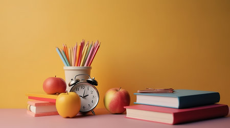 School supplies - books and pencils isolated on background. Generative Aiの素材