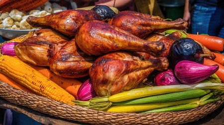 Vegetables in a basket under sunlight. Generative Aiの素材