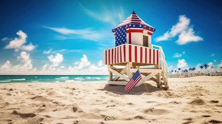Patriotic USA background on the sandy beach. Generative Aiの素材