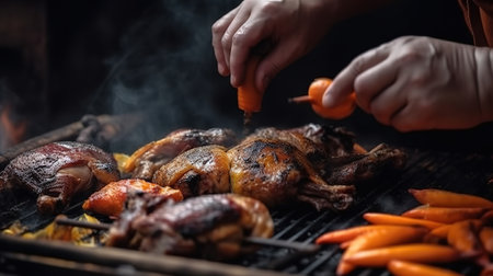 whole chicken smoked in electric bbq smoker, Barbecue Mauritius, May 1, labor day. Generative Aiの素材