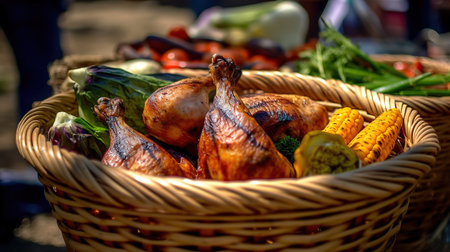Closeup of Grilled Turkey Legs on a Barbecue at the San Diego County Fair. Generative Aiの素材