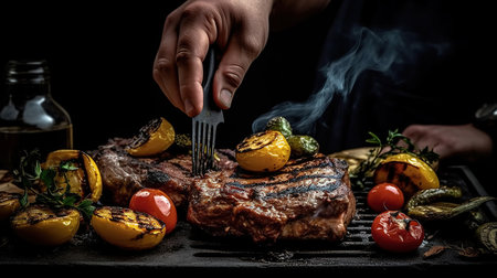 delicious and fresh grilled fish with lemon on the Barbeque grill at the garden. Generative Aiの素材