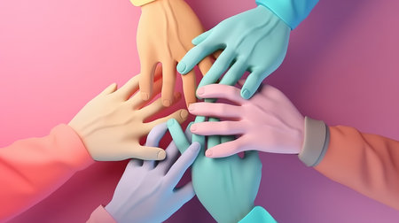 move the organization forward with overlapping hands cartoon style in 3d rendering. Generative Aiの素材