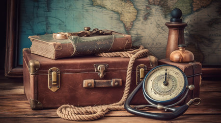 Rope And Anchor With Map Background And Grunge Effect. Generative Aiの素材