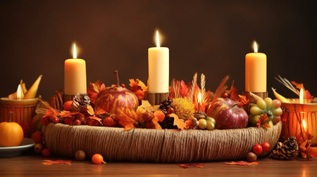 Cornucopia composition with delicious foods, Festive cornucopia arrangement. Generative Aiの素材