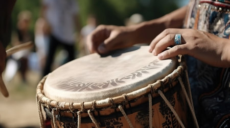 Close up of drummer hands playing drum. Generative Aiの素材