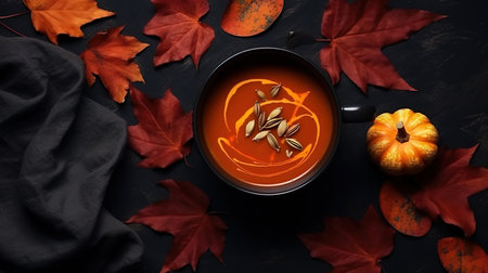 seeds flat lay on a black stone background top view. Generative Aiの素材