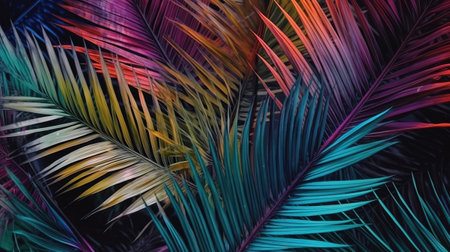 Painted palm pattern,background, Beautiful and elegant colorful palm leaf texture. Generative Aiの素材
