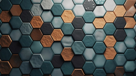 Textured Tiles arranged to create a Natural Stone wall. Hexagonal. Generative Aiの素材