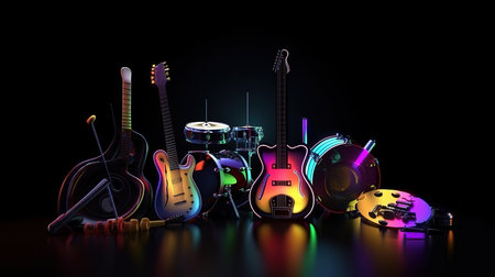 Music instruments,blackground concept, Pick on strings of electric guitar. Generative Aiの素材