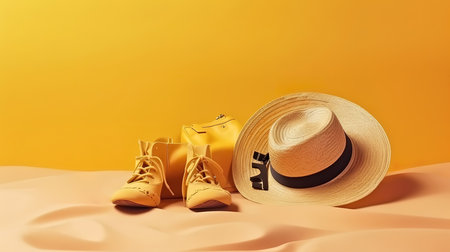 Summer composition with notebook and ice cream waffle cones on bright background. Generative Aiの素材