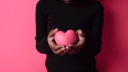 Black kids hands holding pink heart.No rasicm.no riot. Generative Aiの素材
