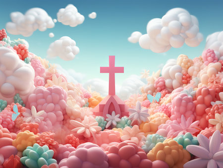 Flat easter sunday illustration. Generative Aiの素材