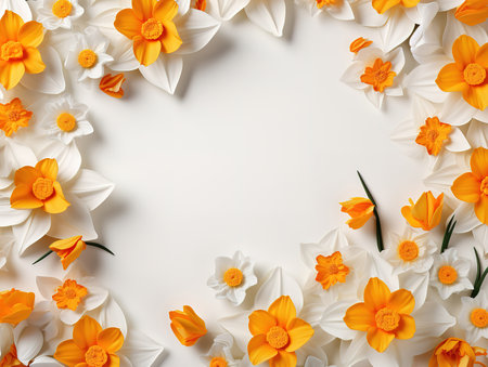 A bunch of flowers that are on a white surface with a white background. Generative Aiの素材