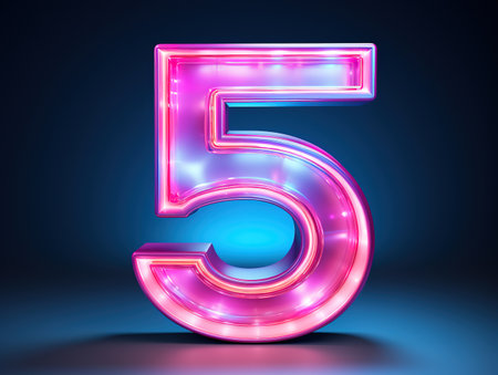 3d render, number five, the best digital symbol, pink blue gradient neon light. Generative Aiの素材