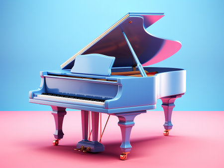 Blue grand piano on pink background 3D illustration. Generative Aiの素材