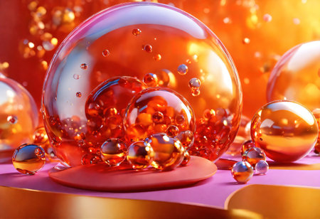 3d render, abstract background with air bubbles, wallpaper with glass balls, purity concept. Generative Aiの素材